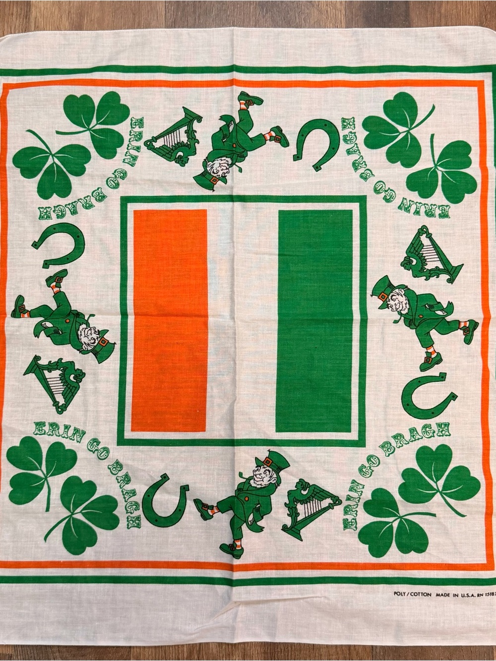 VTG Irish Flag St. Patrick's Day Bandana - Green & Orange Shamrock Print